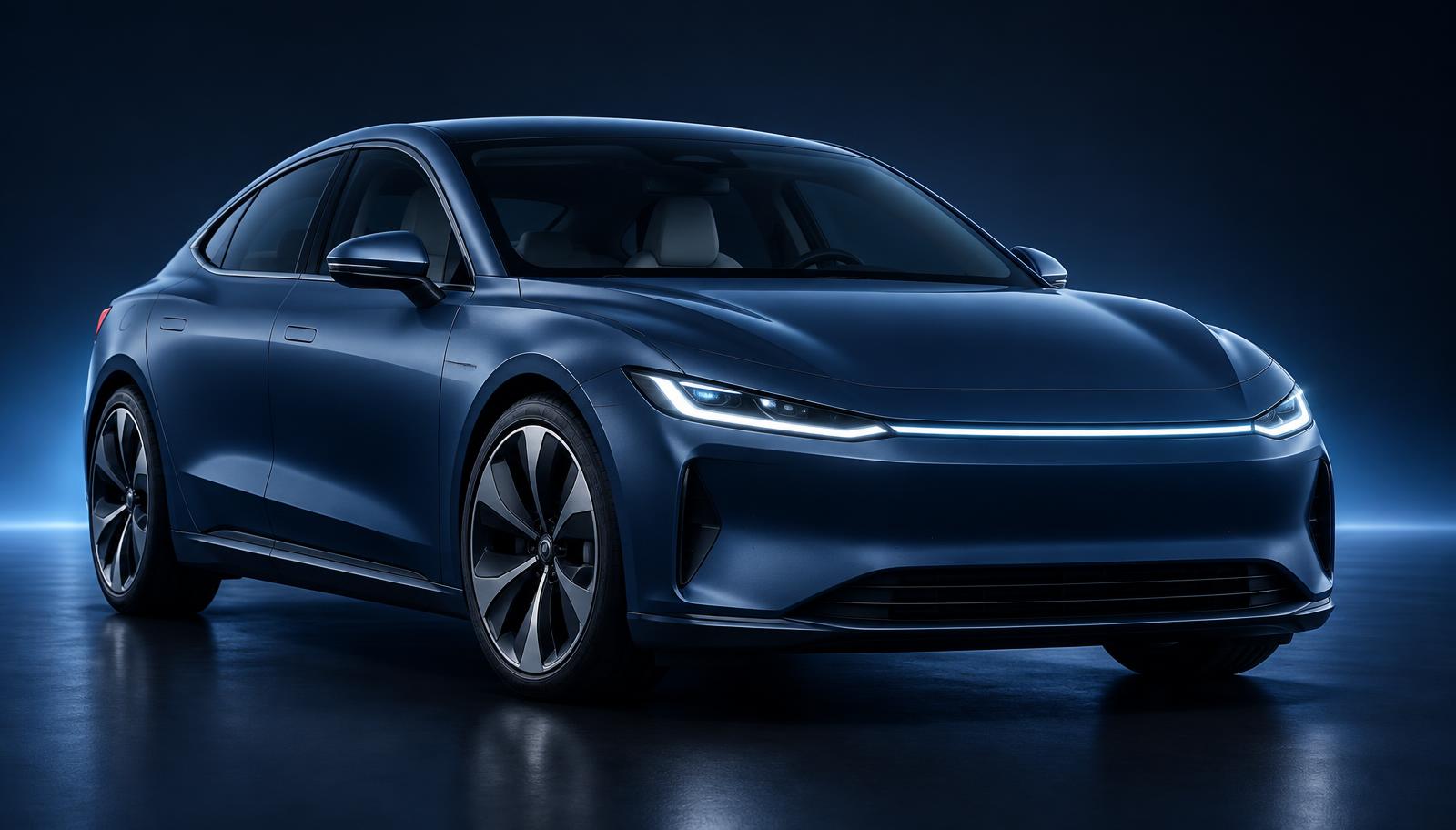 Stylised render of a modern electric sedan